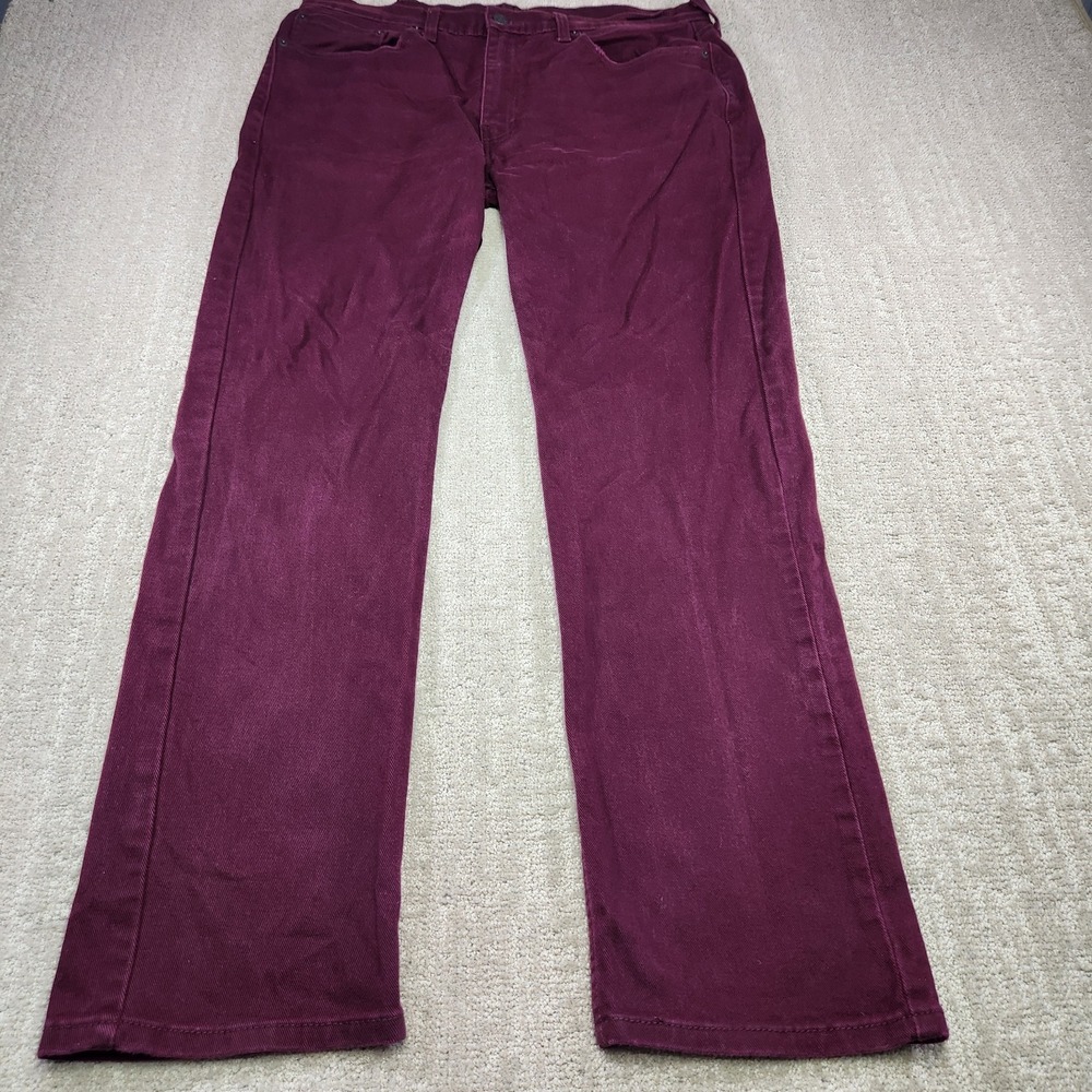 Levis 514 Jeans Men 36x32 Straight Leg Regular Fit Maroon Denim Stretch - Picture 2 of 13